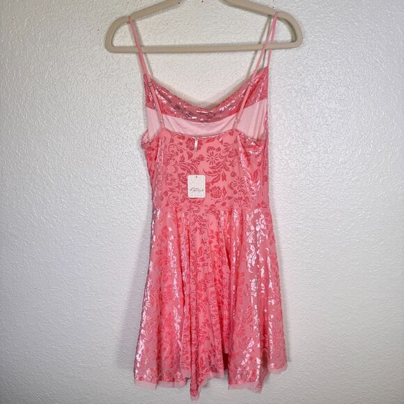 Free People Antoinette Mini Dress Womens Small Velvet Floral Flowy Skater Y2K - Picture 2 of 13